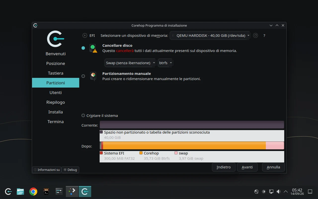 Installer Calamares con la scelta delle partizioni